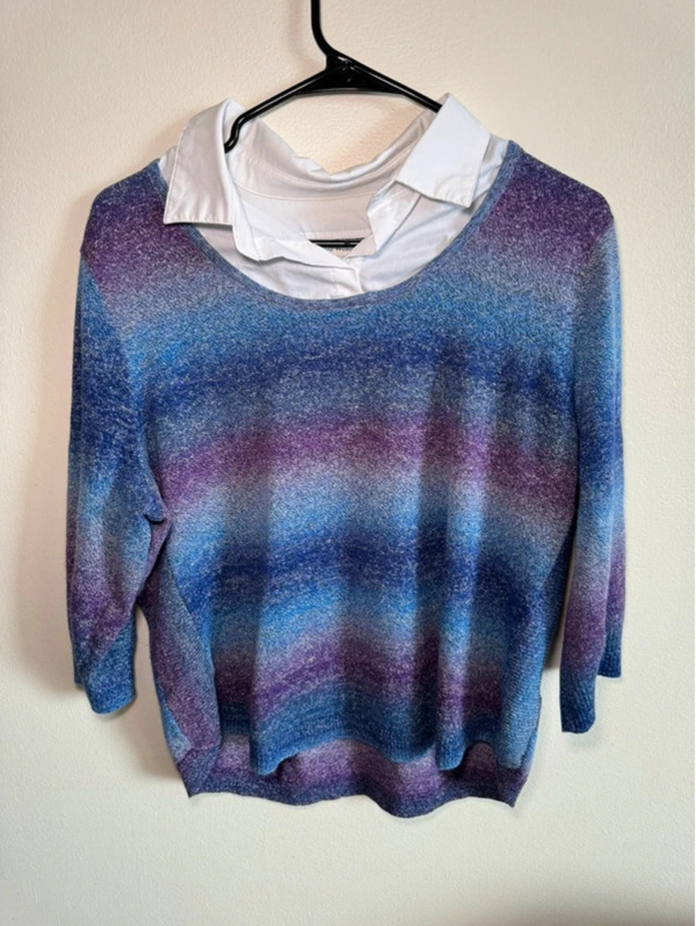 Studio Works Purple and Blue Stripes Sunset Sweater Blouse Size XL PTP 22 GC
